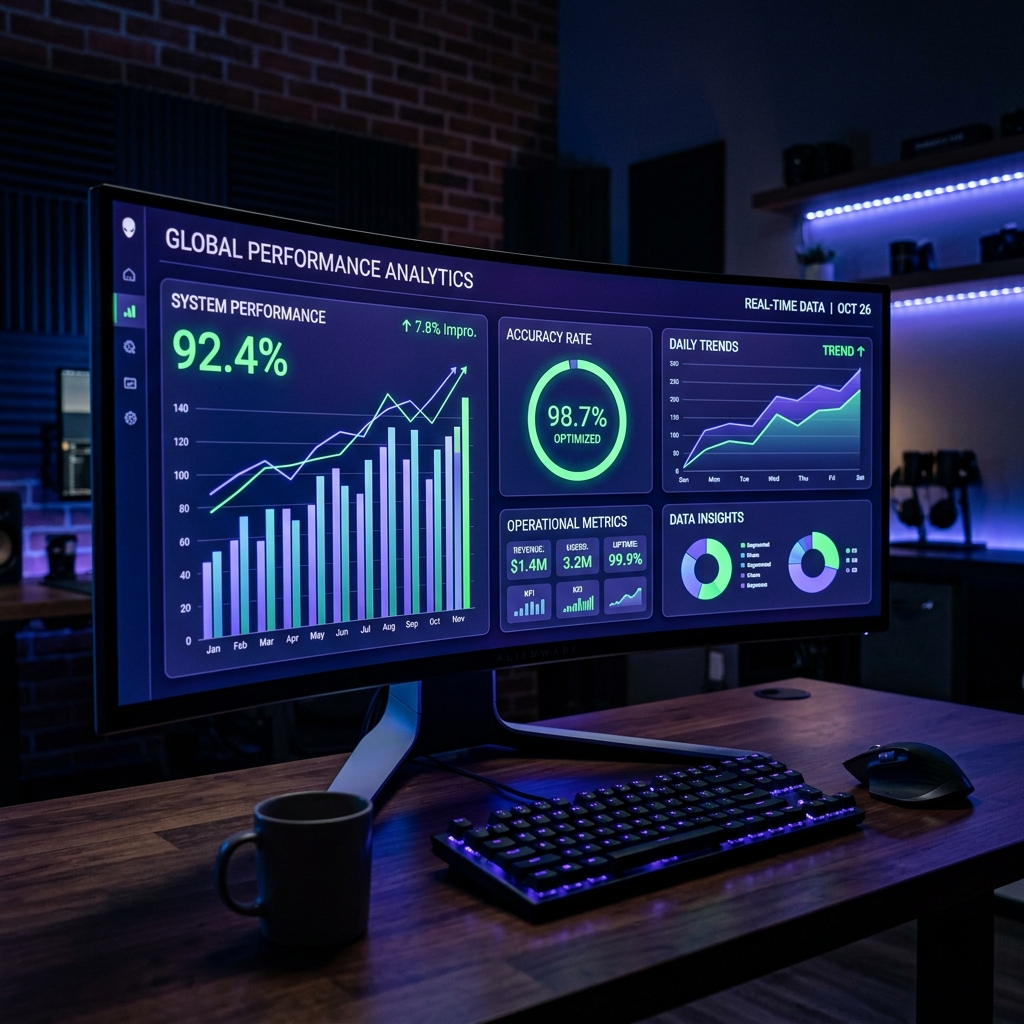 Analytics dashboard showing performance metrics, accuracy rates, and real-time data trends